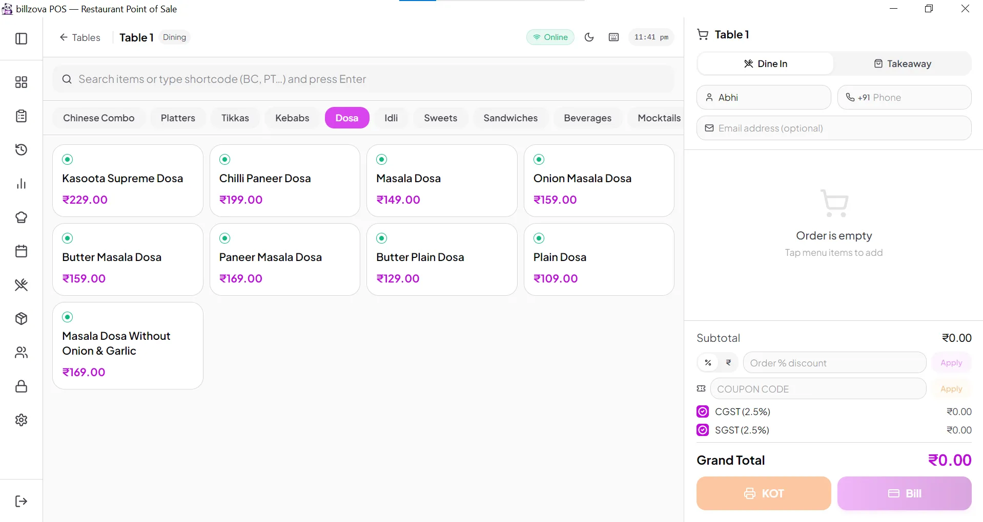 billzova table billing POS